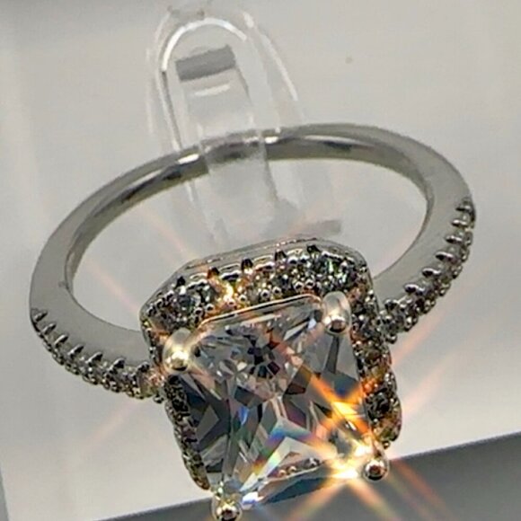 Radiant Cut Cubic Zirconia Halo Engagement Ring - Picture 7 of 9